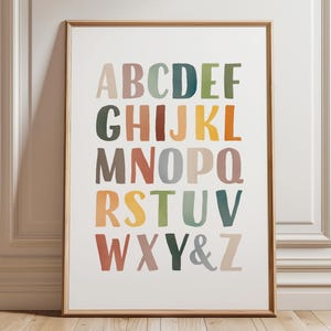 Regenbogen Alphabet Poster, Kinderzimmer Wanddekoration, Lernposter, Aquarell ABC Print, Regenbogen Spielzimmer Wanddekoration, digitaler Download