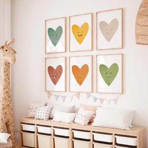 Set of 6 Playroom Posters, Rainbow Hearts Nursery Wall Art, Rainbow Kids&#39; Room Decor, Toddler Playroom Prints, Cute Hearts, Digital Download