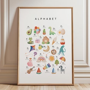 Póster del alfabeto del arcoíris, impresión del alfabeto de la guardería, decoración de la sala de juegos del arcoíris, póster del alfabeto bohemio, póster educativo, educación en el hogar, DESCARGA DIGITAL