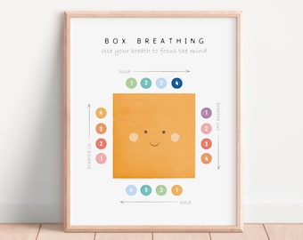 Box Breathing Poster, Calming Corner, Growth Mindset, Mental Health Wall Art, Therapy Office Decor, School Counselor, DIGITAL DOWNLOAD