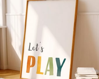 Let's Play Poster: Rainbow Playroom Decor (Digital Download)