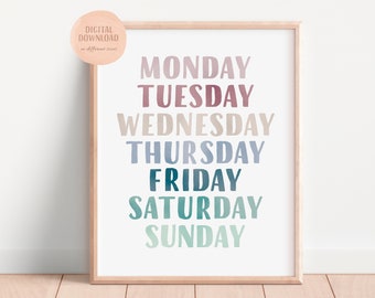 Days of the Week Poster, Educational Poster, Neutral Nursery Print, Homeschool  Decor, Classroom Decor, Digital Download