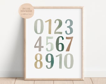 Earth Tones Numbers Poster, Educatieve Poster, Montessori Materialen, Classroom Decor, Dducational Printables, Instant Download