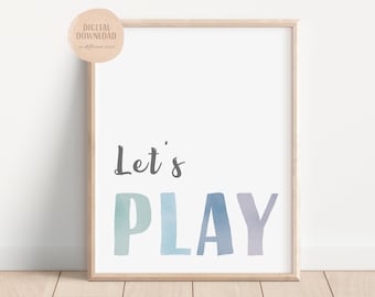 Lets Play Sign, Rainbow Nursery Wall Art, Playroom Sign, Kids Room Decor, Homeschool Decor, Kids Rainbow Playroom Decor, Digital Download