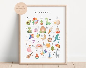 ABC Poster, Watercolour Alphabet, Playroom Decor, Nursery Wall Art, Rainbow Nursery Alphabet, DIGITAL DOWNLOAD
