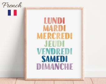 French Educational Poster, French Classroom Printables, Days Of The Week Poster, Playroom Poster, Learning Poster, Digital Download