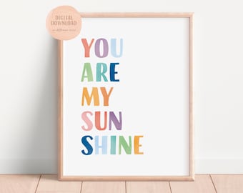 You Are My Sunshine Poster, Playroom Decor, Watercolour Nursery Prints, Nursery Wall Art, Sunshine Wall Art, Digital Download