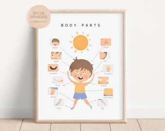 Partes del cuerpo, Póster educativo, Arte de pared imprimible, Descarga digital, Póster de partes del cuerpo, Recurso de enseñanza, Educación en el hogar