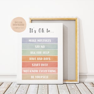 Gefühle Poster, It's Ok To Make Mistakes Poster, Montessori Wandkunst, Regenbogen Kinder Emotionen Druck, Homeschool Dekor, Digitaler Download