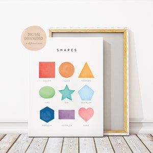 Shapes Educational Print, Rainbow Shapes Print, Nursery Wall Art, Montessori Nursery Poster, Learning Poster, DIGITAL DOWNLOAD