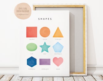 Shapes Educational Print, Rainbow Shapes Print, Nursery Wall Art, Montessori Nursery Poster, Learning Poster, DIGITAL DOWNLOAD