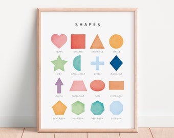 Rainbow Shapes Print, Geometric Shapes, Educational Poster, Nursery Wall Art, Montessori, Homeschool Teacher Classroom, DIGITAL DOWNLOAD