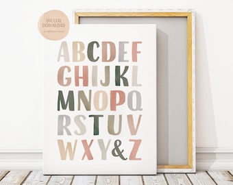 Neutral Alphabet Poster, Watercolour Alphabet, ABC Print, Nursery Alphabet Printable Wall Art, Educational Wall Art, Digital Download