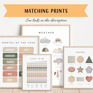 Moon phases poster, boho moon wall decor, neural moon print, educational poster, neutral playroom print, earth tones nursery wall decor.