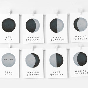 Cartes Flash Moon Phases, Cartes Flash pour tout-petits, Cartes Flash éducatives, Crèche Montessori, Décoration de l’école à la maison, Téléchargement numérique