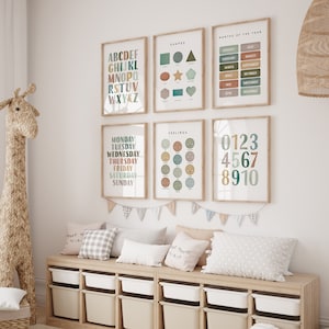 Earth Tones Ensemble de 6 affiches de pépinière, décor neutre de chambre d’enfants, impressions éducatives pour tout-petits, affiche ABC, décor de salle de classe, téléchargement numérique, N22