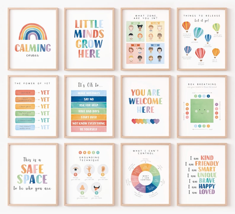 Mental Health Bundle, Therapy Office Decor, School Counselor, Calming Corner, DBT, Growth Mindset, Zones of Regulation.