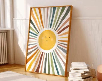 Sonne Spielzimmer Poster, Aquarell Sonne Druck, Aquarell Kinderzimmer Dekor, Kinderzimmer Wandkunst, Sonne Wandkunst, Mädchen Zimmer Dekor, digitaler Download