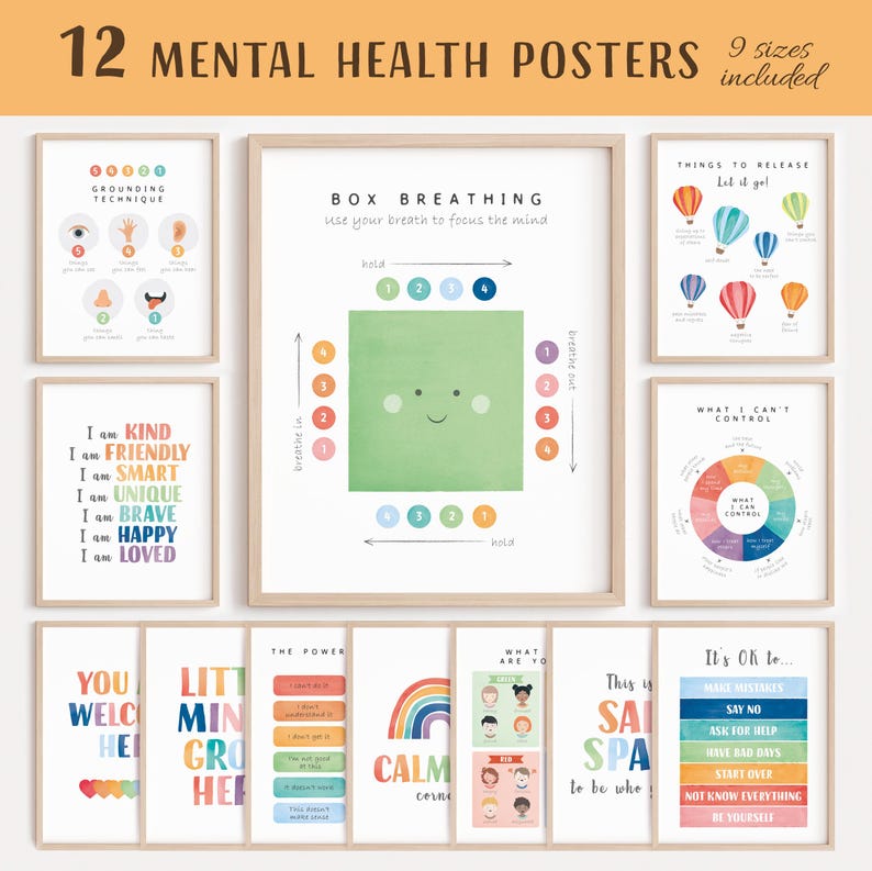 Mental Health Bundle, Therapy Office Decor, School Counselor, Calming Corner, DBT, Growth Mindset, Zones of Regulation.