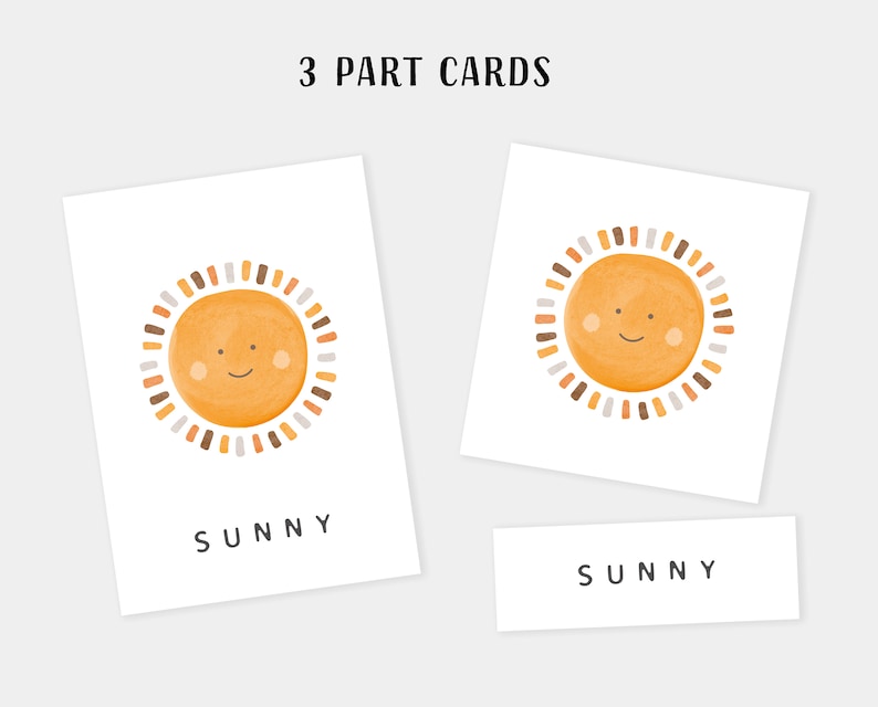 16 Weather Cards Montessori flashcards Pre-School Cards Rainbow Educational Printable Cards Instant Download image 2