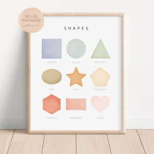 Shapes Educational Print, Nursery Wall Art, Montessori Nursery Poster, Learning Poster, DIGITAL DOWNLOAD