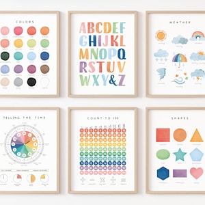 Classroom Decor Bundle, Set of 6 Educational Posters, Montessori Materials, Rainbow Nursery Decor, Homeschool Decor, Digital Download, N03