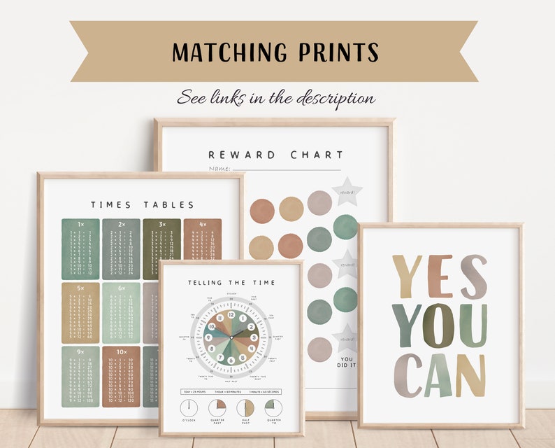 Set Of Educational Posters, 8 Homeschool Prints, Montessori Classroom Decor, Earth Tones Kids Decor, Toddler Playroom, Digital Download image 9