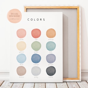 Affiche de couleurs, affiche éducative, décor de salle de classe, impression éducative de couleurs, affiche de pépinière de Montessori, téléchargement numérique