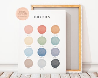 Colors Poster, Educational Poster, Classroom Decor, Colors Educational Print, Montessori Nursery Poster,  Digital Download