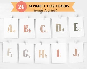 ABC Flash Cards, Educational Cards, A-Z Cards, Learn ABCs, Alphabet Flashcards, Kids Neutral Colors Alphabet, DIGITAL DOWNLOAD