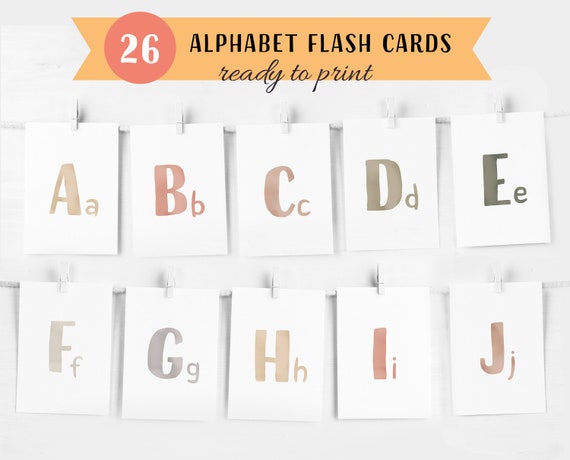 ABC Flash Cards, Educational Cards, A-Z Cards, Learn ABCs, Alphabet Flashcards, Kids Neutral Colors Alphabet, DIGITAL DOWNLOAD