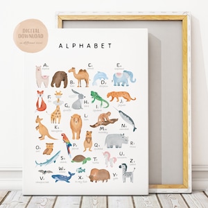 Animal Alphabet Print, ABC Poster, Watercolour Alphabet, Playroom Decor, Nursery Wall Art, Nursery Alphabet, DIGITAL DOWNLOAD