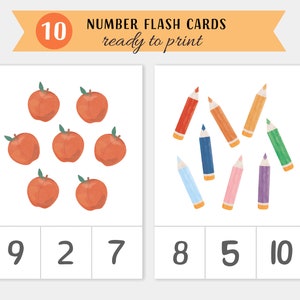 10 cartes numériques, cartes flash de comptage préscolaire, comptage et clip, cartes numériques 1-10, cartes flash Montessori, téléchargement immédiat