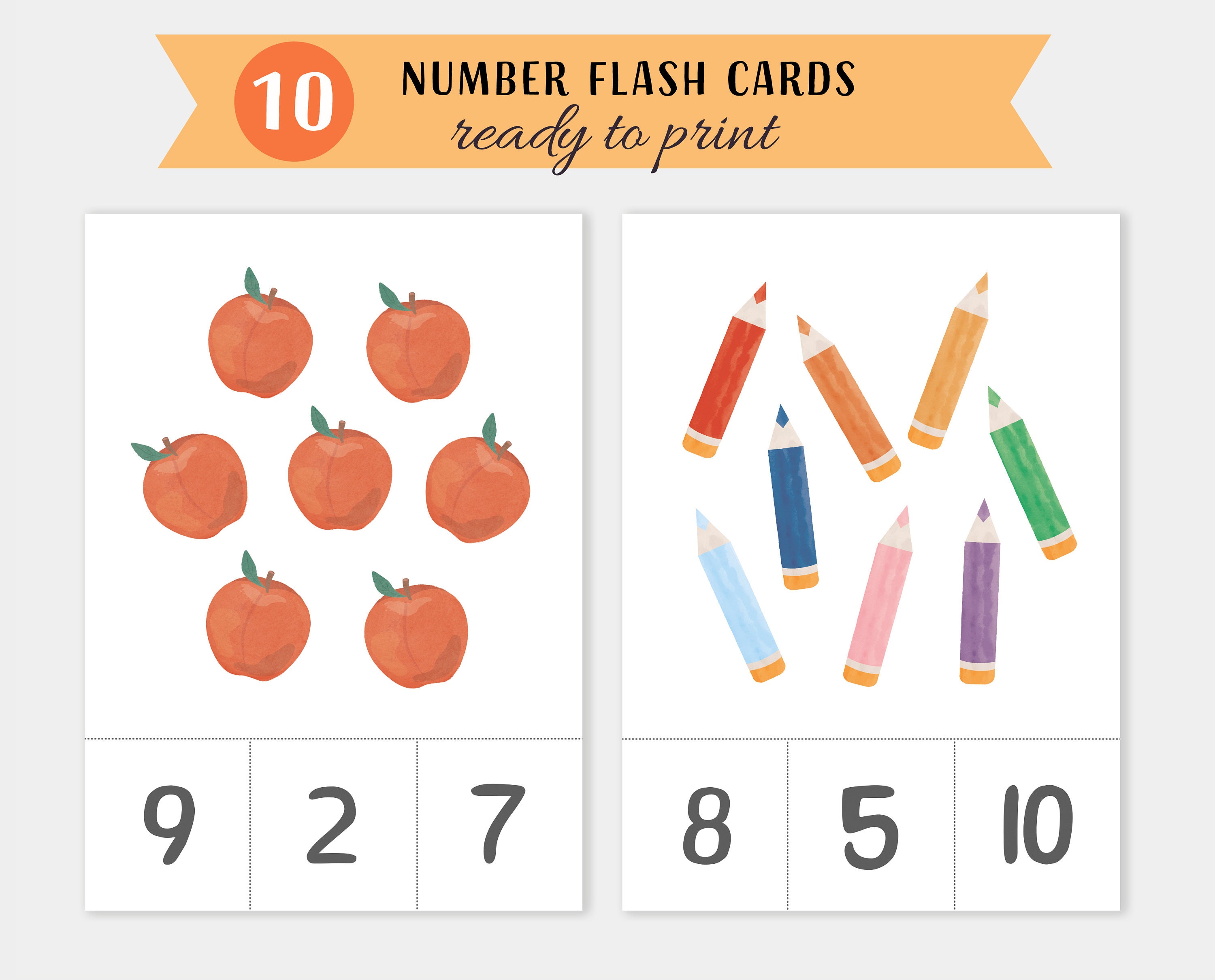 10 Number Cards, Preschool Counting Flash Cards, Count and Clip, Number ...
