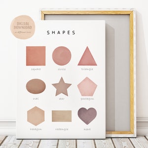 Impresión de formas neutras, Impresión de formas de acuarela, Arte de pared de guardería, Póster de guardería Montessori, Póster de aprendizaje, DESCARGA DIGITAL