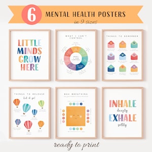 6 Mental Health Posters, Coping Skills, Box Breathing, Counselor Office Decor, Therapy Office Decor, Anxiety Relief, CBT, Digital Download