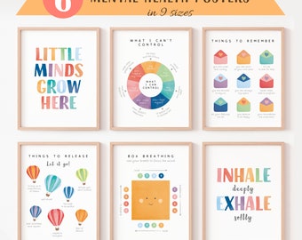6 Mental Health Posters, Coping Skills, Box Breathing, Counselor Office Decor, Therapy Office Decor, Anxiety Relief, CBT, Digital Download