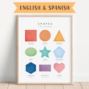 Bilingual Spanish Educational Poster, Playroom Educational Poster, English to Spanish, Spanish Classroom, Learning Poster, Digital Download