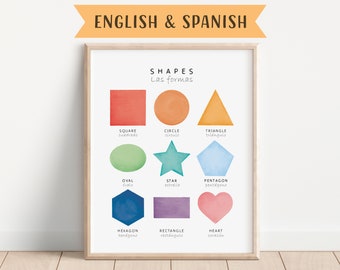 Bilingual Spanish Educational Poster, Playroom Educational Poster, English to Spanish, Spanish Classroom, Learning Poster, Digital Download