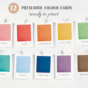 12 cartes couleurs, cartes mémoire Montessori, cartes préscolaires, cartes éducatives imprimables, téléchargement immédiat