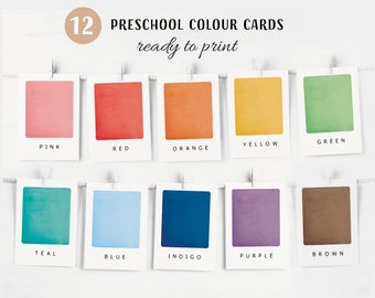 12 Color Cards, Montessori flashcards, Pre-School Cards, Educational Printable Cards, Instant Download