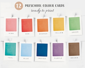 12 Tarjetas de colores, Tarjetas flash Montessori, Tarjetas preescolares, Tarjetas educativas imprimibles, Descarga instantánea