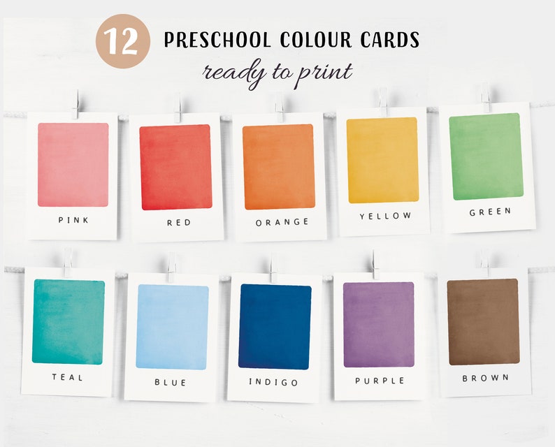12 Color Cards, Montessori flashcards, Pre-School Cards, Educational Printable Cards, Instant Download image 1