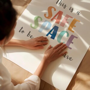 This Is A Safe Space Poster, Rainbow Classroom Wall Decor, Playroom Sign, School Counselor, Therapy Office Decor, DIGITAL DOWNLOAD.