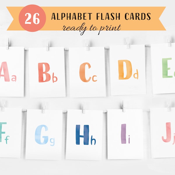 ABC Flash Cards, Educational Cards, A-Z Cards, Learn ABCs, Alphabet Flashcards, Kids Rainbow Colors Alphabet, DIGITAL DOWNLOAD