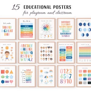 Lot éducatif, lot de décorations pour salle de jeux, décoration murale pour chambre d'enfant, alphabet arc-en-ciel, chiffres arc-en-ciel, formes aquarelles, téléchargement numérique.