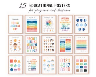 Educational Bundle, Playroom Decor Bundle, Nursery Wall Decor, Rainbow Alphabet, Rainbow Numbers, Watercolor Shapes, Digital Download.