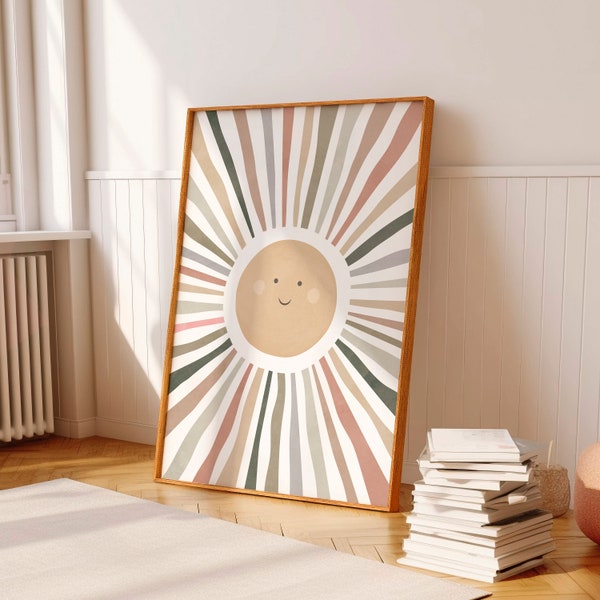 Boho Sun Poster, Sun Nursery Print, Boho Nursery Wall Art, Girls Room Decor, Neutral Nursery Sun Poster, Pastel Sun Print, Digital Download