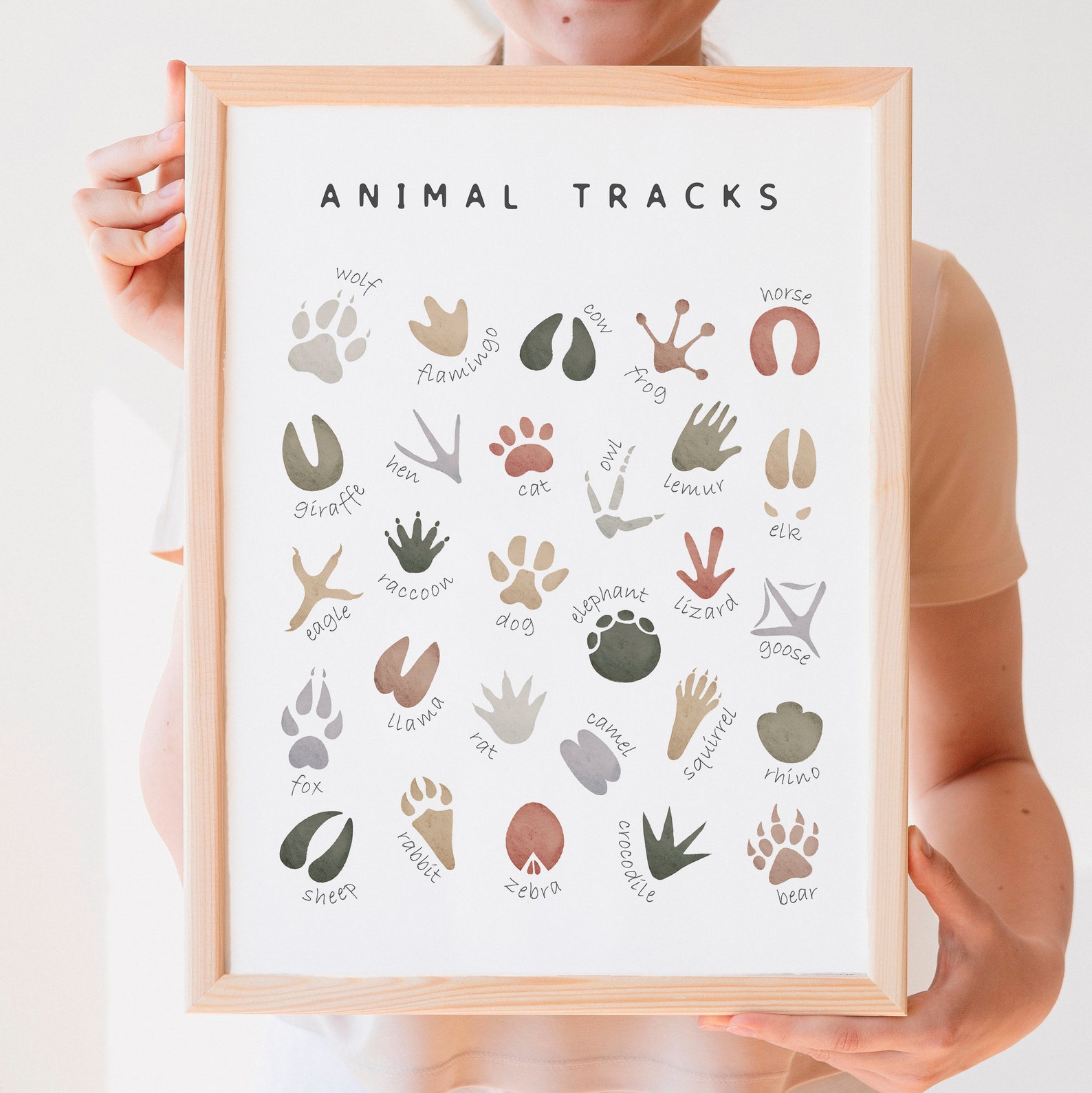 Animal Tracks Poster, Neutral Nursery Wall Decor, Playroom Poster