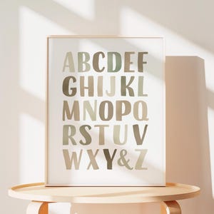 Educational Posters, Green Alphabet Poster, Watercolor Numbers Print, Playroom Posters, Nursery Wall Decor, Homeschooling, Digital Download